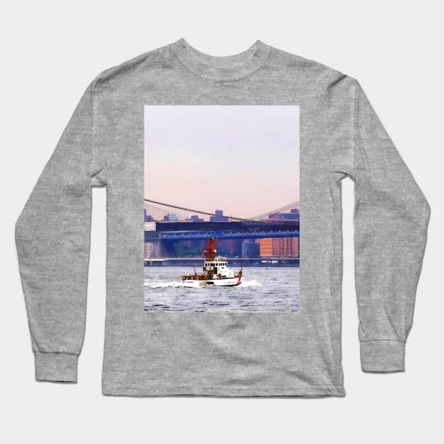 Coast Guard Cutter Near Brooklyn Bridge Long Sleeve T-Shirt by SusanSavad